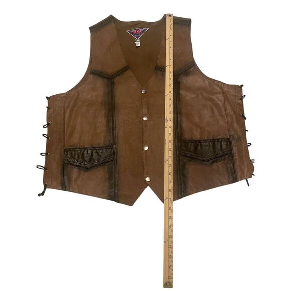 MOB Genuine Leather Biker Vest Button Lace Brown size 2X - Picture 3 of 10